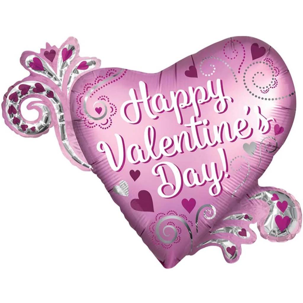 Happy Valentine&#39;s Day Heart Foil Balloon Super Shape Satin 32in