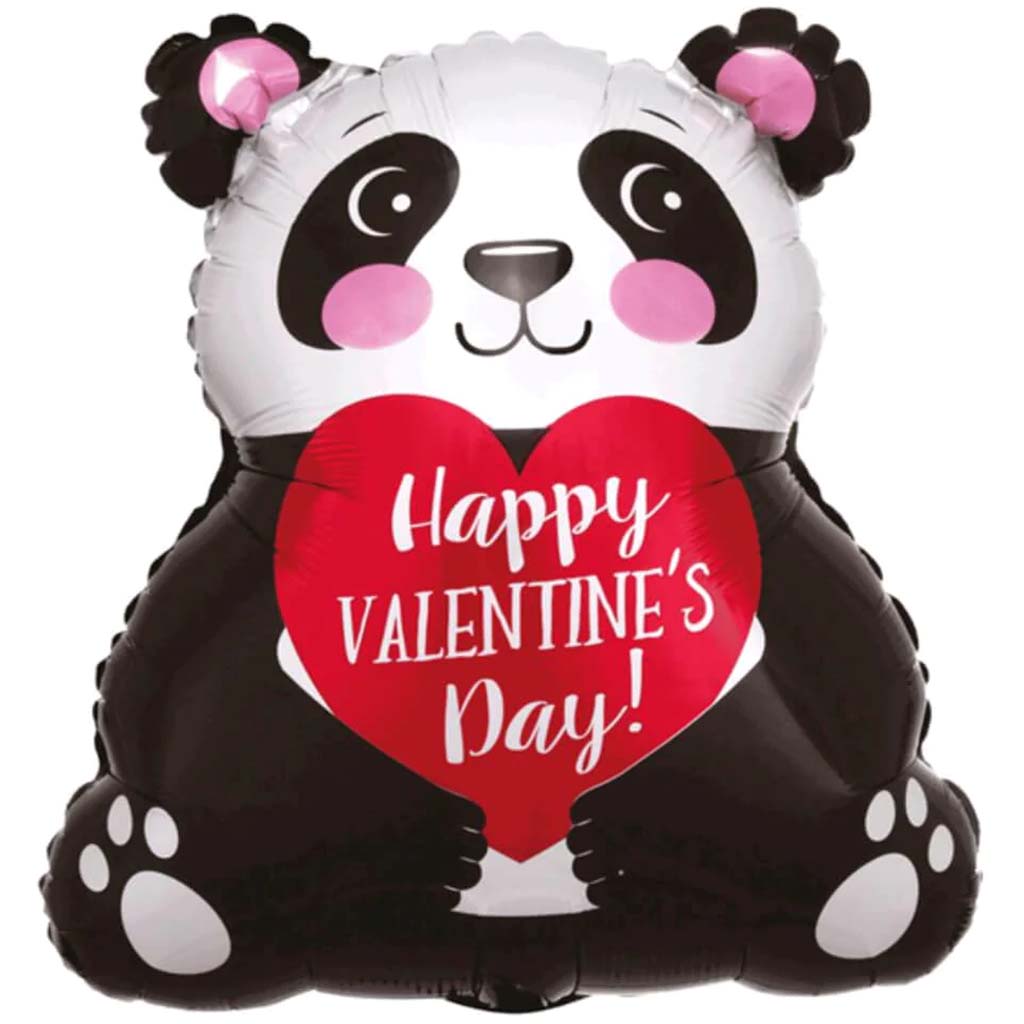 Happy Valentine&#39;s Day Heart Panda Junior Foil Balloon Shape 16in