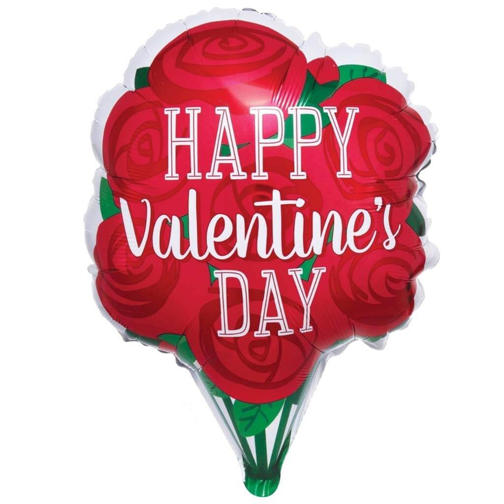 Happy Valentine&#39;s Day Red Roses Foil Balloon 18in