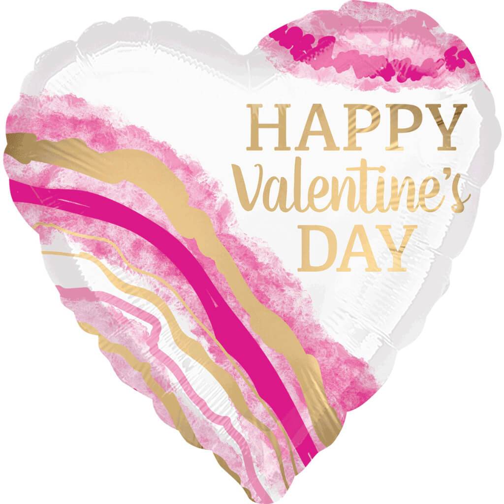 Happy Valentine&#39;s Day Heart Watercolor Geode Foil Balloon 28in