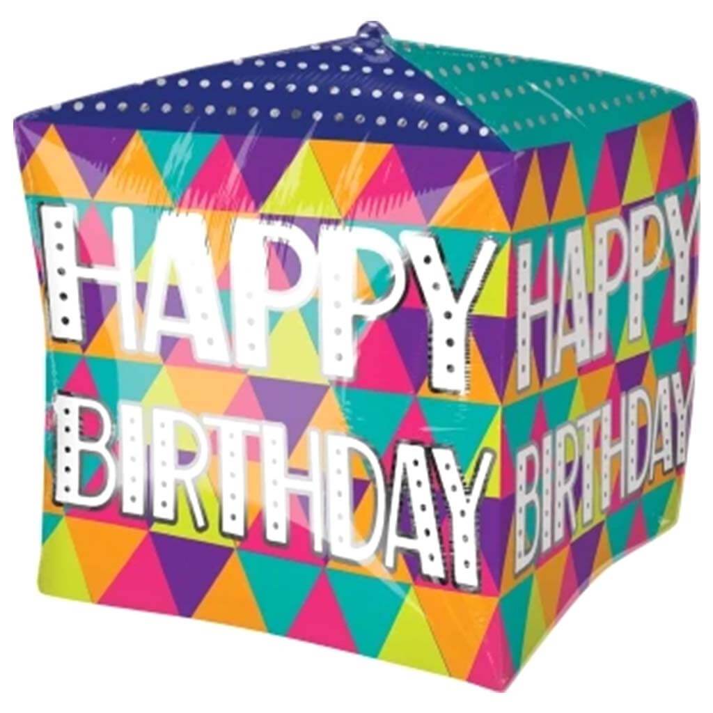Foil Balloon Cube Colorful Triangles Birthday 15in