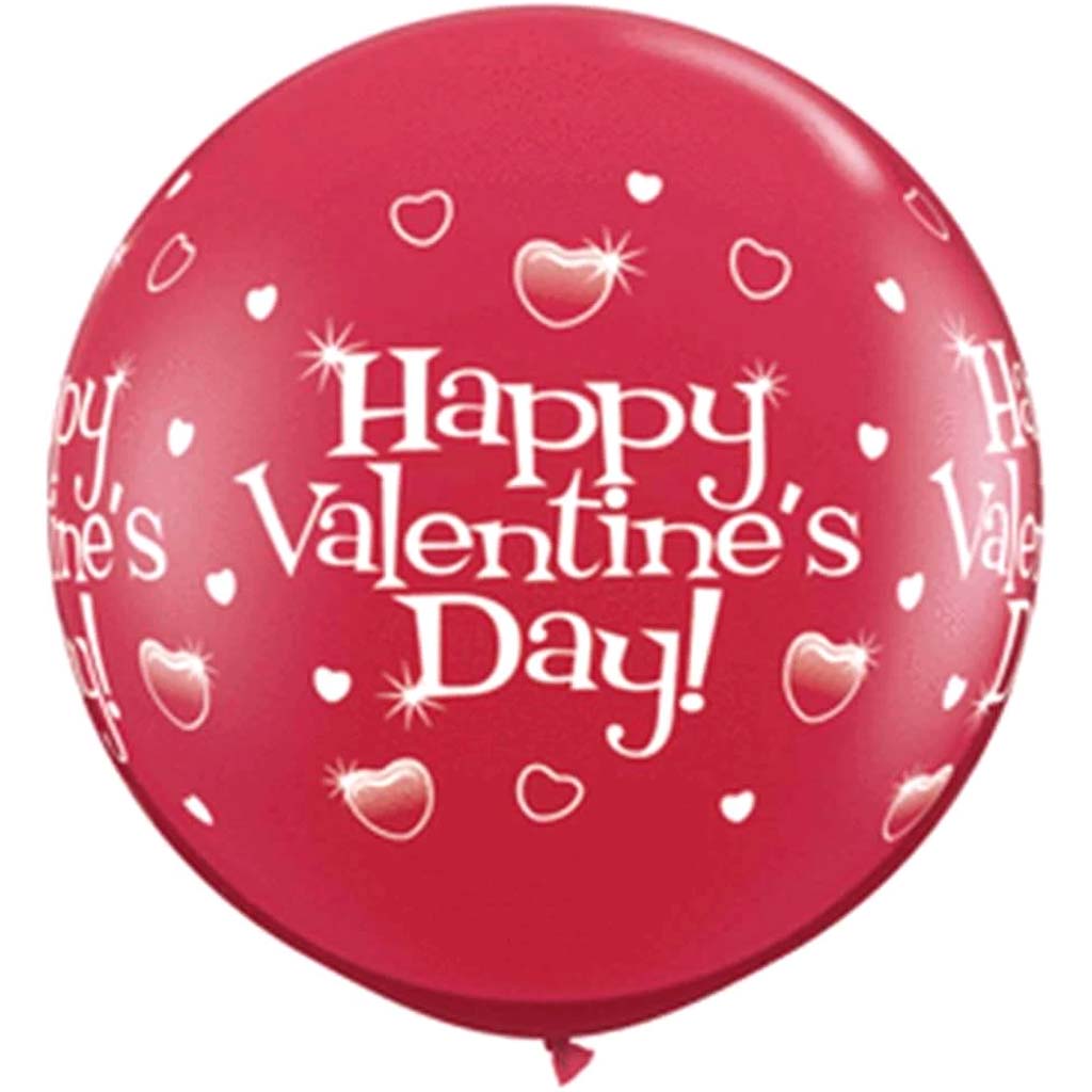 Happy Valentine&#39;s Day Jewel Hearts Round Latex Balloon 3ft