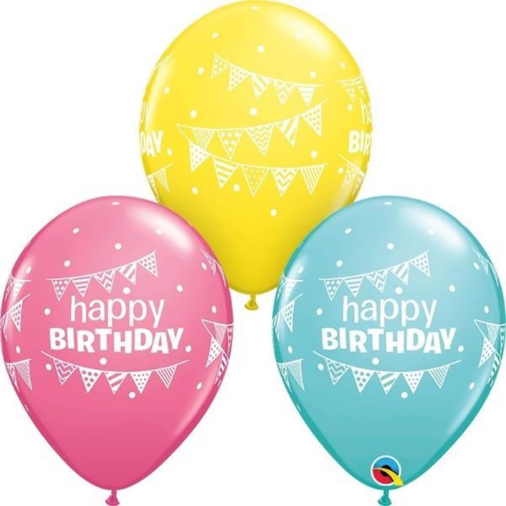 Latex Balloon Birthday Pennants &amp; Dots Around 11in