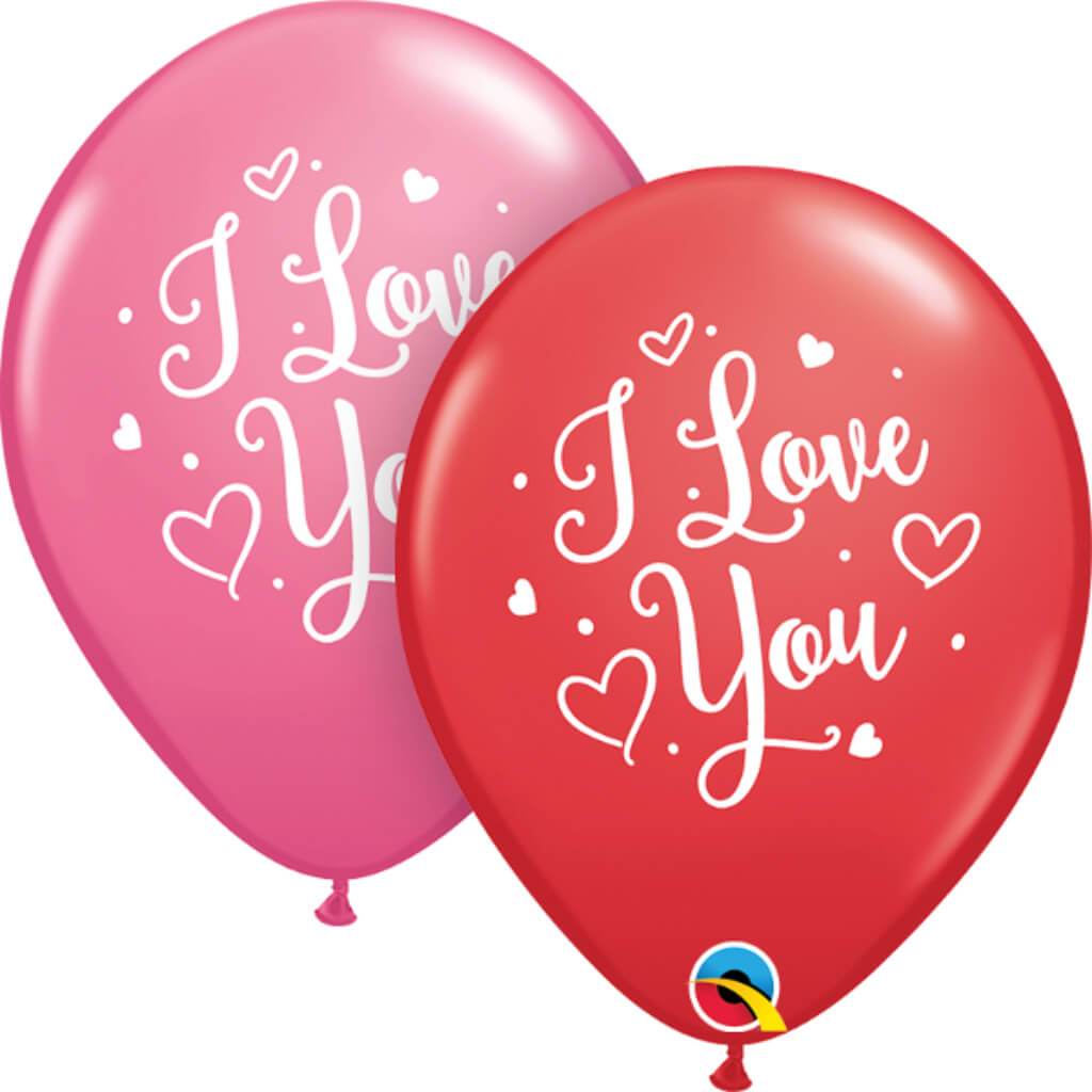 Latex Balloon I Love You Hearts Script 11in