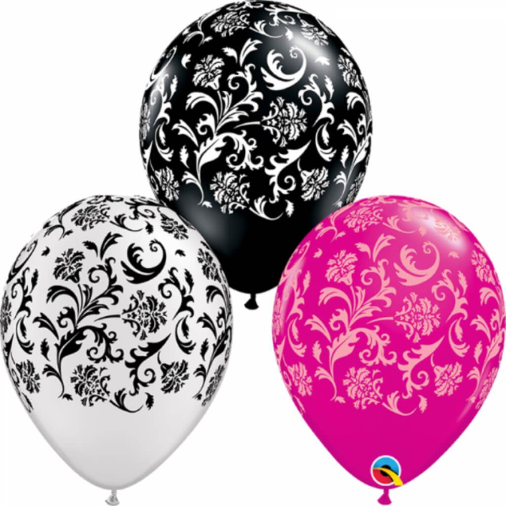 Latex Balloon Damask Around Berry Onyx Pink 11in