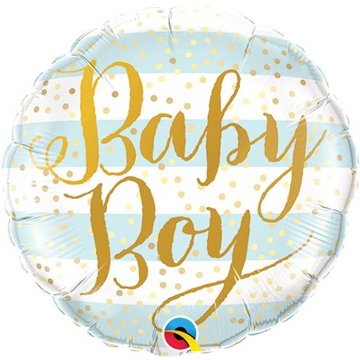 Foil Balloon Baby Boy Blue Stripes 18in