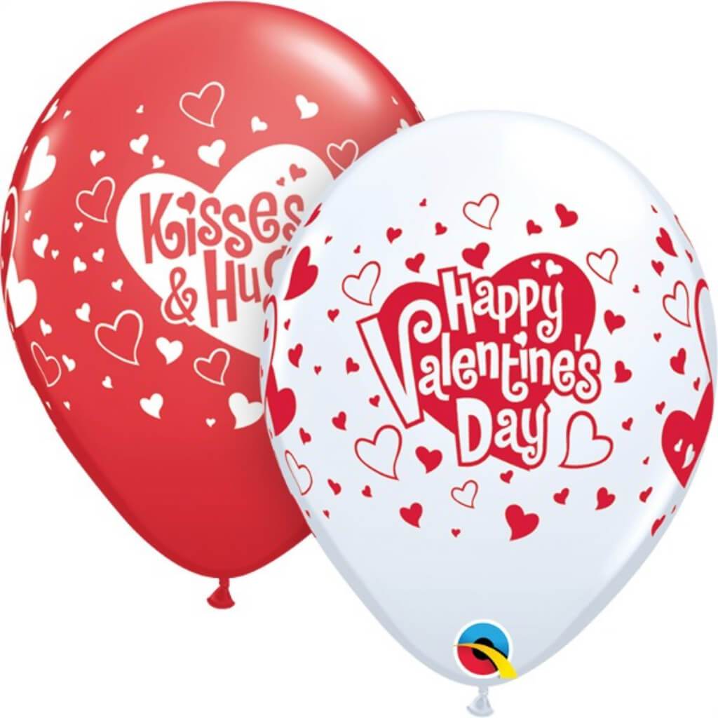 Happy Valentines Day Hugs &amp; Kisses Latex Balloon 11in Asst