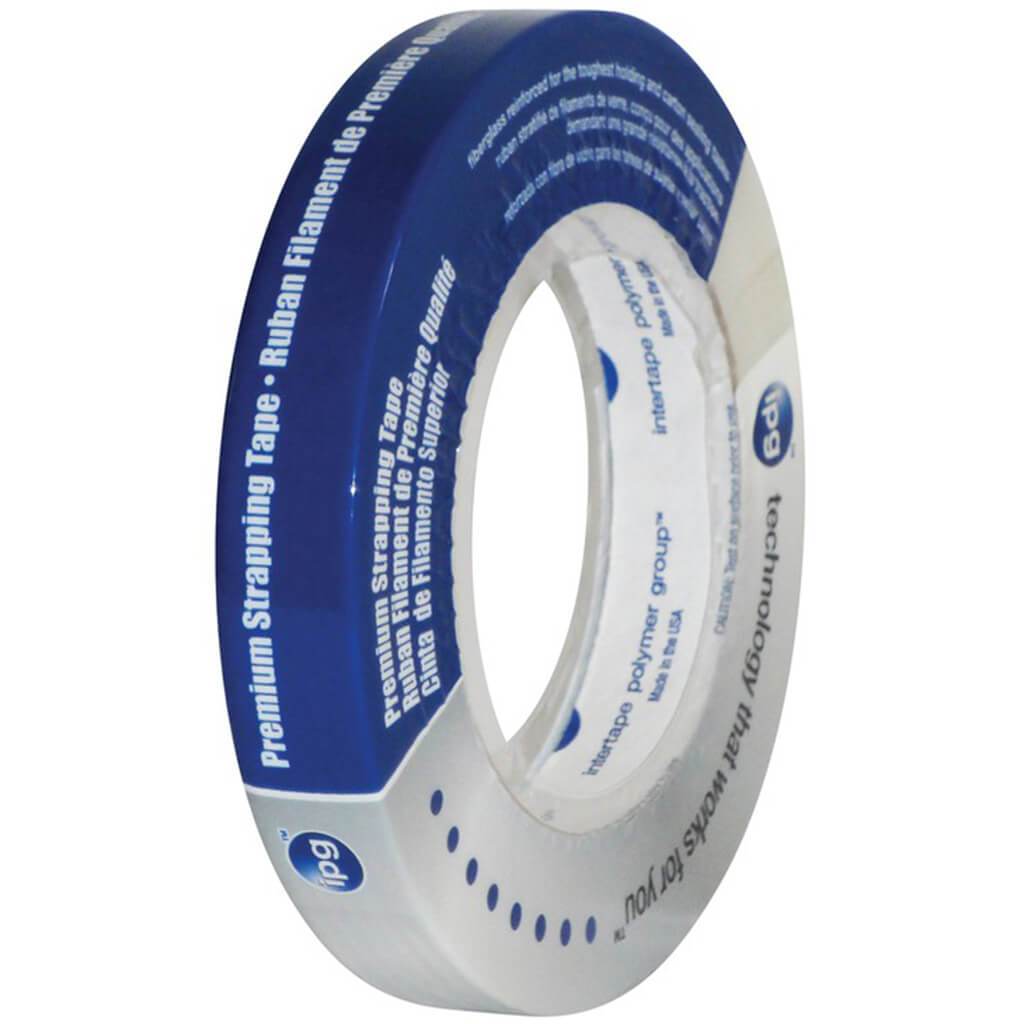 Strapping Tape, 60ydL, 0.94inW, Fiberglass Adhesive, Natural