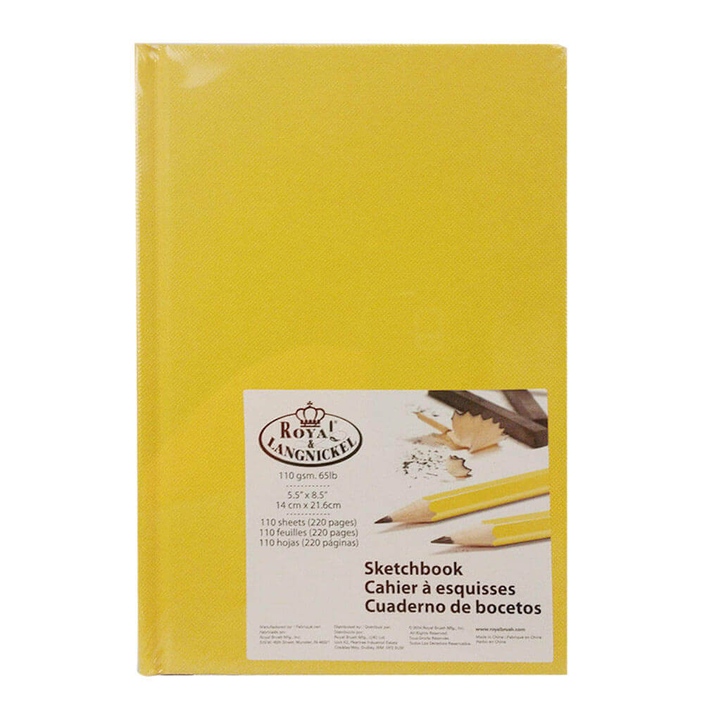 Sketchbook 5.5in x 8.5in 220 Pages Yellow Hardcover Drawing Book