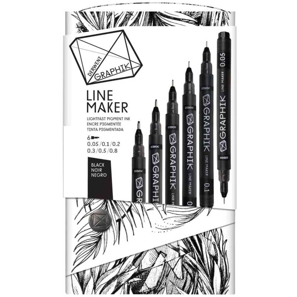 Graphik Line Maker Drawing Pens Black Pack of 6