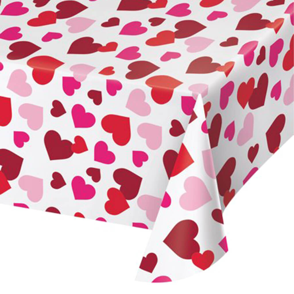 Valentine Hearts Table Cover Plastic 54in x 102in Tablecloth