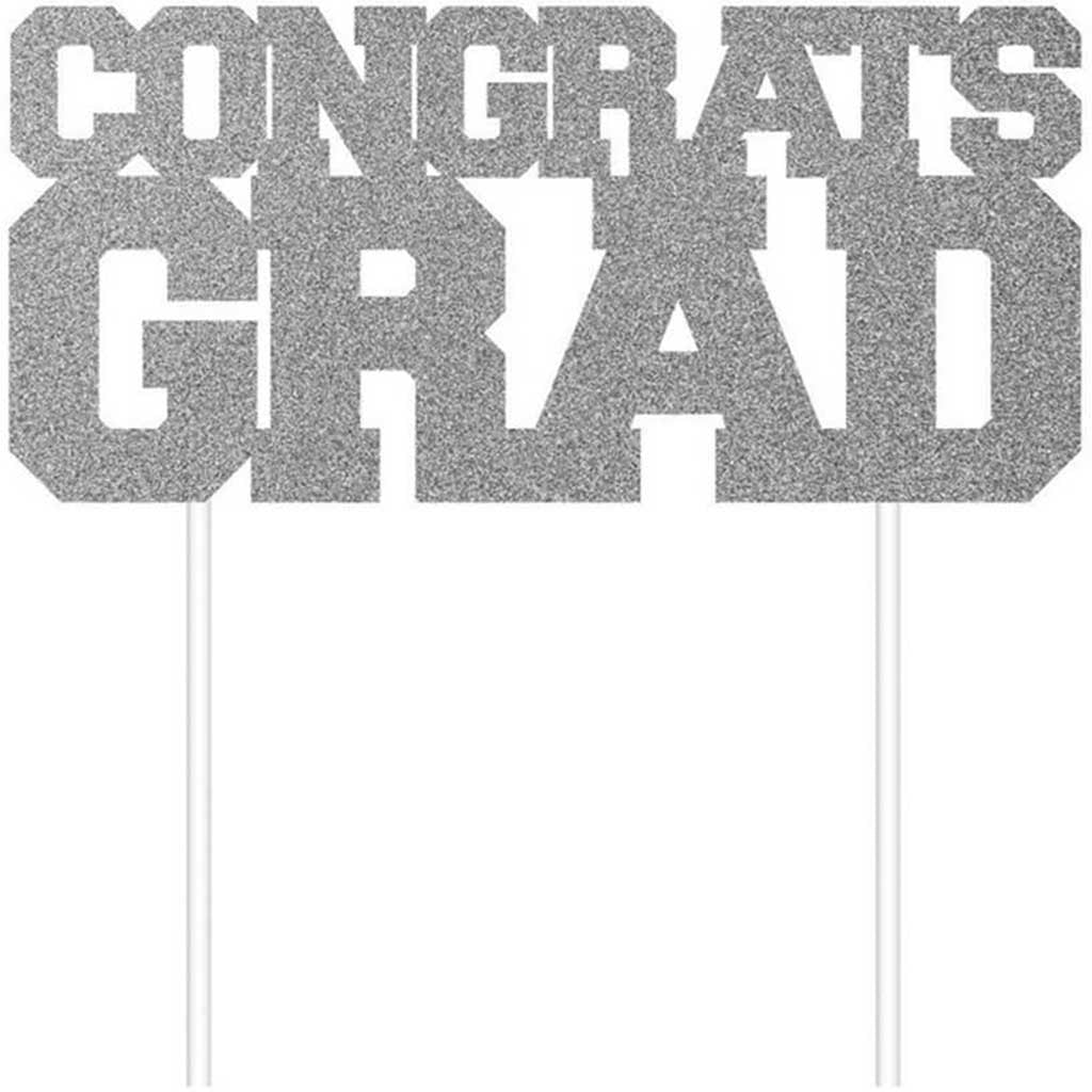 Silver Congrats Grad Cake Topper