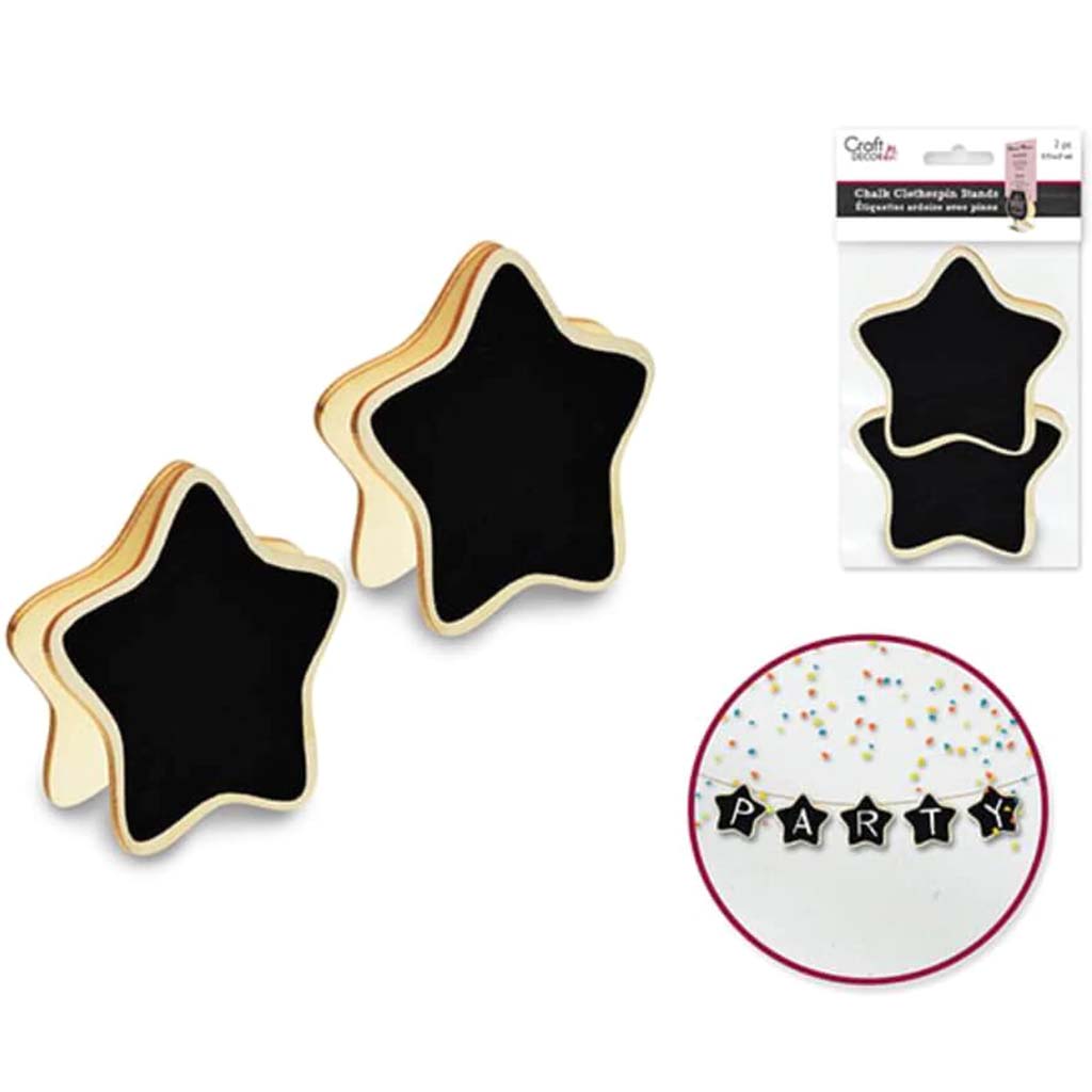 CHALK-IT-UP DUO-CLOTHESPIN STANDS 2PC STAR 2.75IN