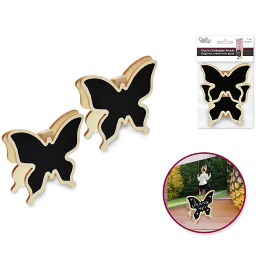 CHALK-IT-UP DUO-CLOTHESPIN STANDS 2PC BUTTERFLY 2.75IN