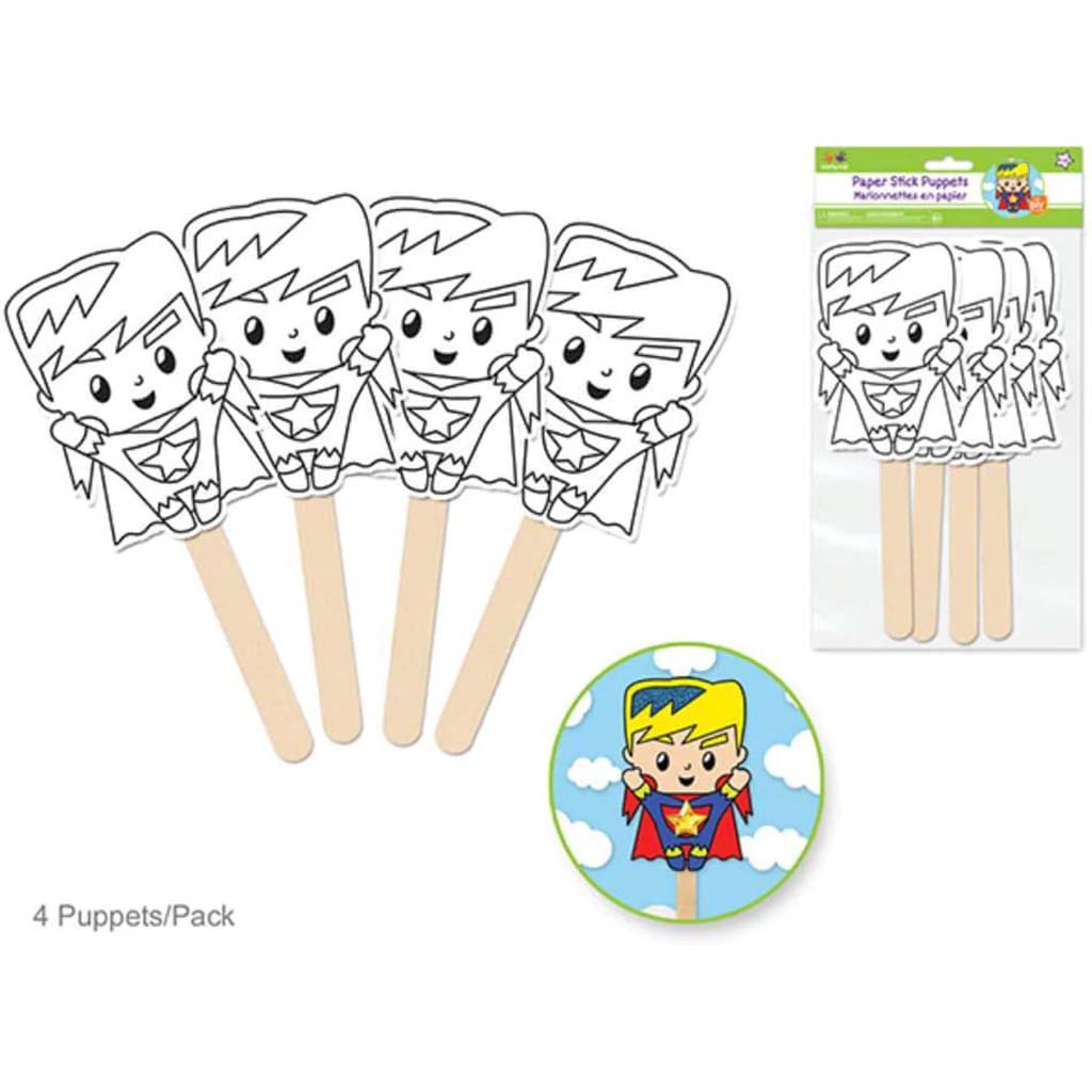 DIY PAPER STICK PUPPETS SUPER BOY 4PCS 11.65IN