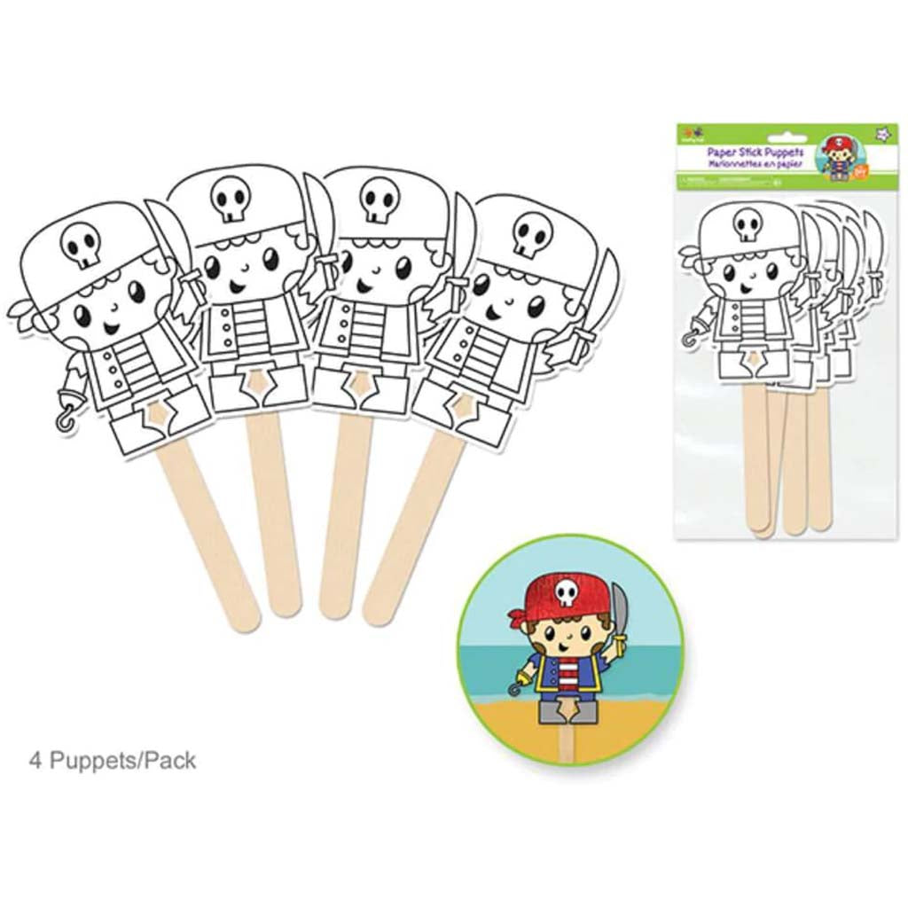 DIY PAPER STICK PUPPETS PIRATE 4PCS 11.65IN