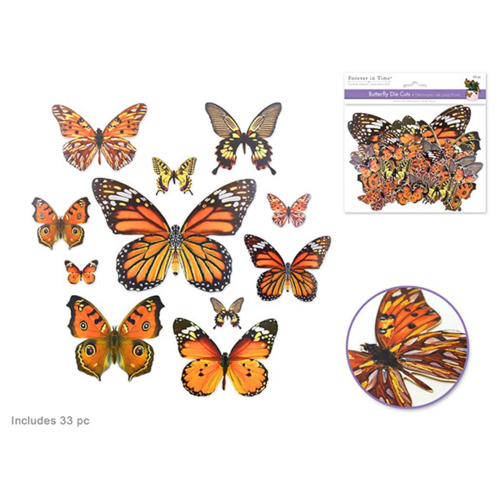 BUTTERFLY DIE CUTS WITH FOIL ACCENTS 33PCS ORANGE