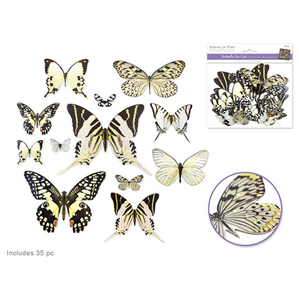 BUTTERFLY DIE CUTS WITH FOIL ACCENTS 33PCS WHITE