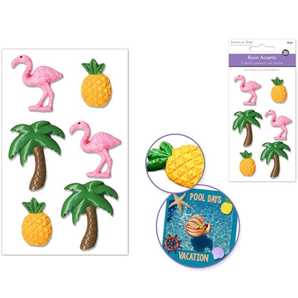 3D RESIN ACCENTS SELF-STICK FLAMINGO