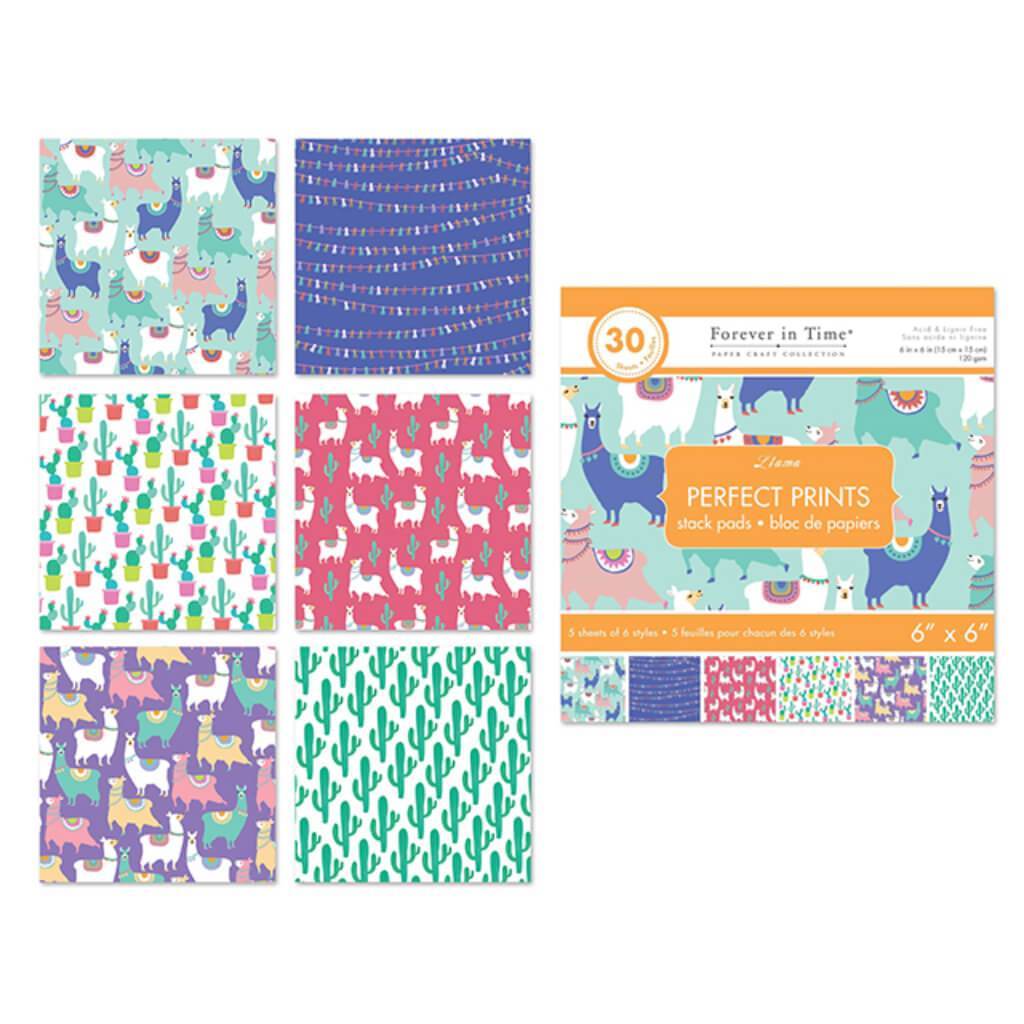 PAPER PADS:PERFECT PRINTS STACK PACK OF 30 ASSORTED LLAMA