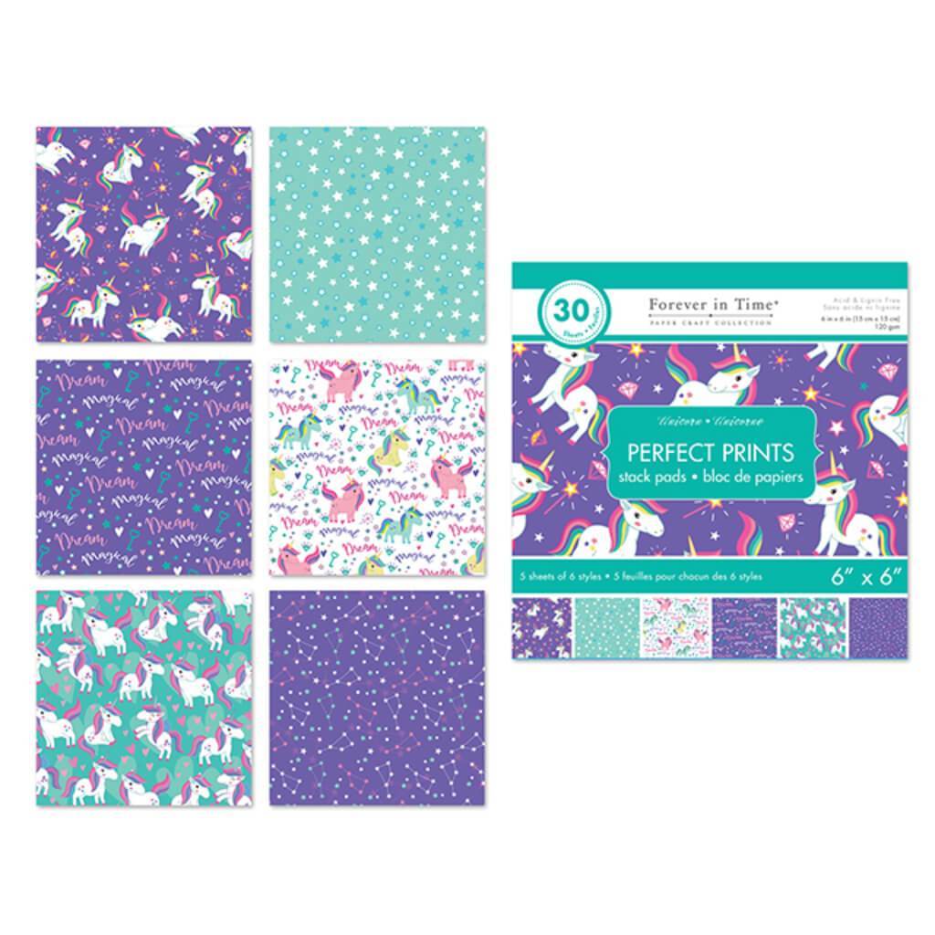 PAPER PADS:PERFECT PRINTS STACK PACK OF 30 ASSORTED UNICORN