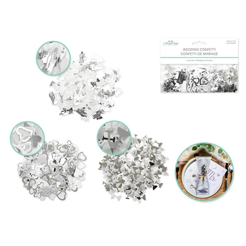 A BRIDES WISH WEDDING CONFETTI 21G WHITE &amp; SILVER MEDLEY