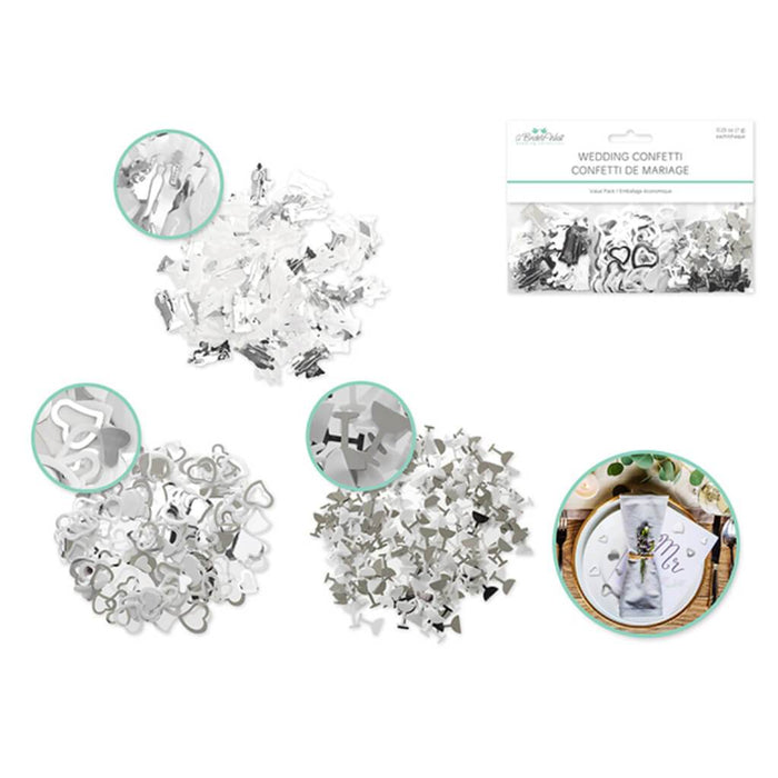 A BRIDES WISH WEDDING CONFETTI 21G WHITE & SILVER MEDLEY
