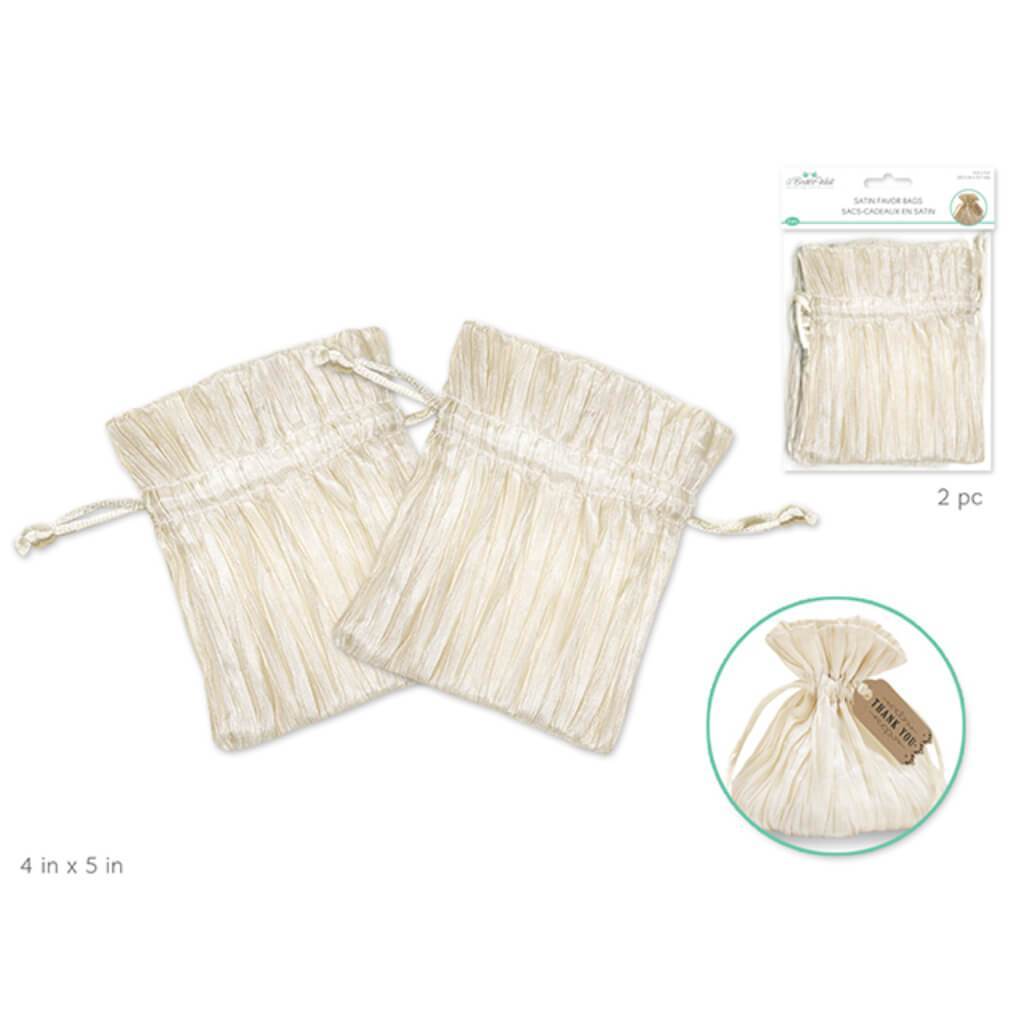 A BRIDES WISH FAVOR BAGS PLEATED SATIN 2PCS WITH POLYBRAID IVORY 4IN X 5IN