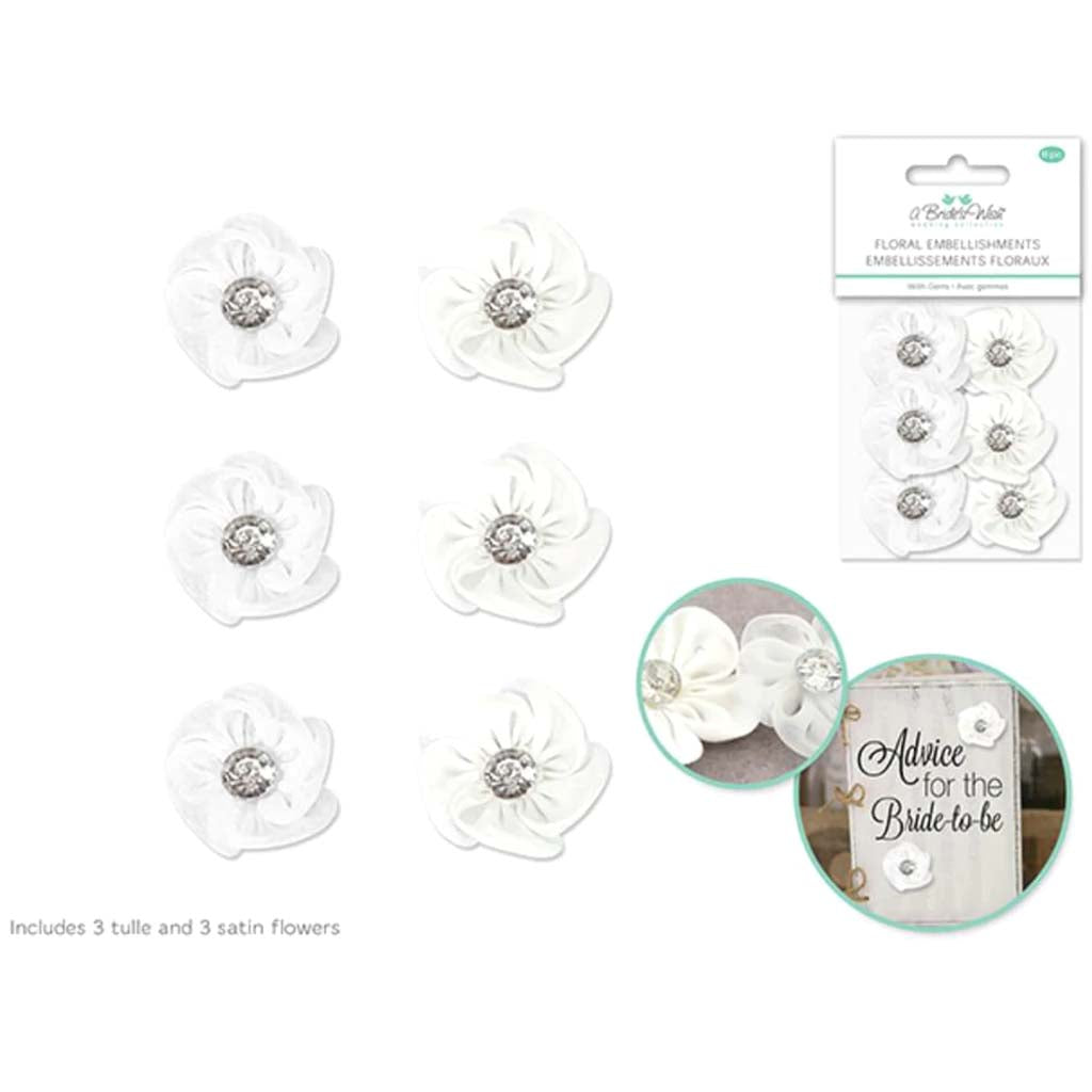 A BRIDES WISH ELEGANT ROSE WITH GEMS WHITE 6PCS 1.25IN