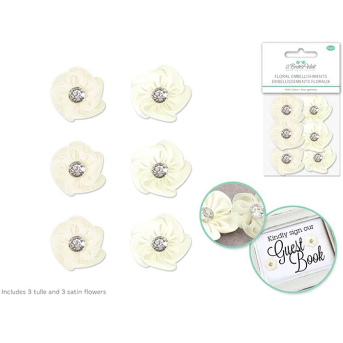 A BRIDES WISH ELEGANT ROSE WITH GEMS IVORY 6PCS 1.25IN