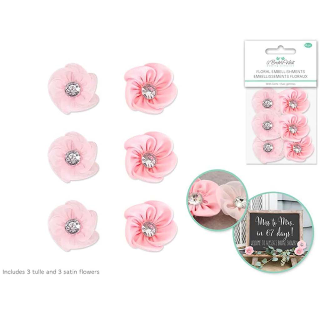 A BRIDES WISH ELEGANT ROSE WITH GEMS SOFT PINK 6PCS 1.25IN