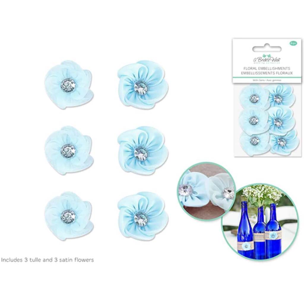 A BRIDES WISH ELEGANT ROSE WITH GEMS XLIGHT BLUE 6PCS 1.25IN