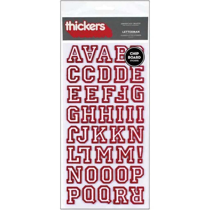 Chipboard Alphabet Stickers - Letterman, Crimson Glitter, 91pcs