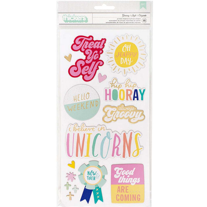 American Crafts Stay Colorful Groovy Phrase Chipboard Stickers