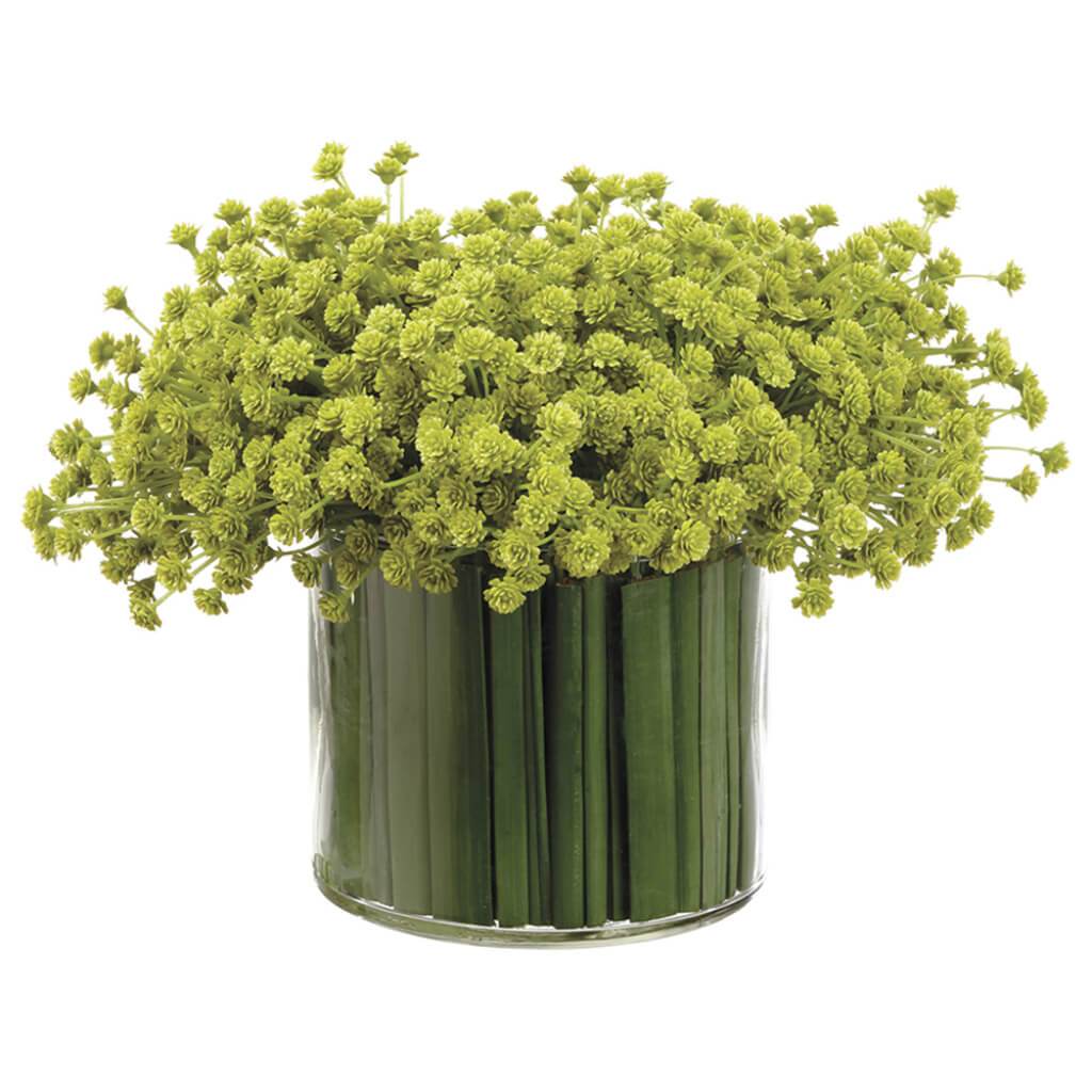 Baby's Breath/Grass in Glass Vase Green 7.5inH x 10inW x 11inL