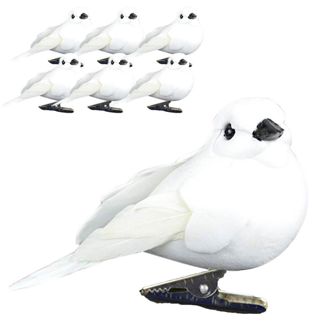 Mushroom Birds with Clip 3in 6/Pkg White Doves