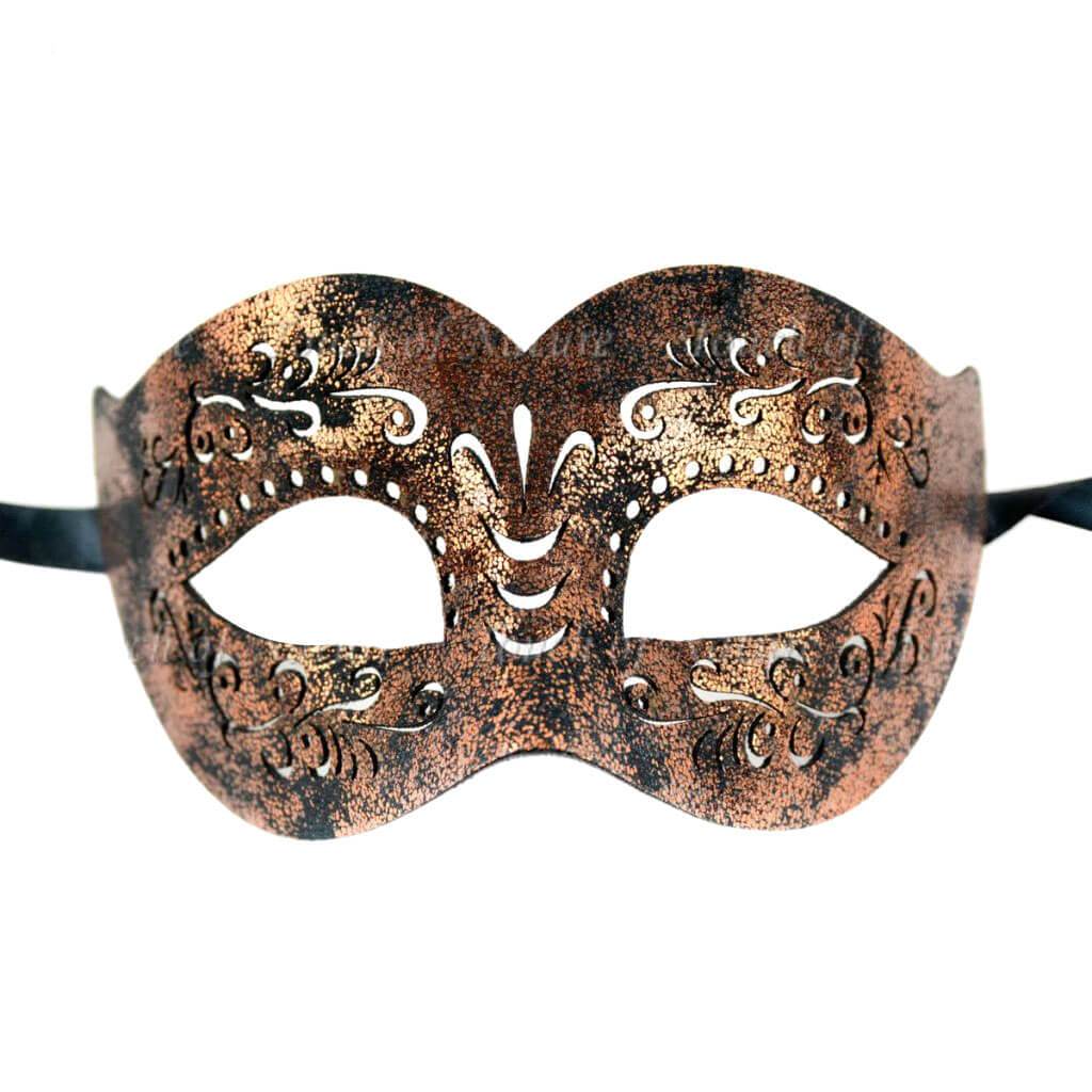 Leather Half Mask 8in Iridescent Chocolate with Black Ribbon Ties