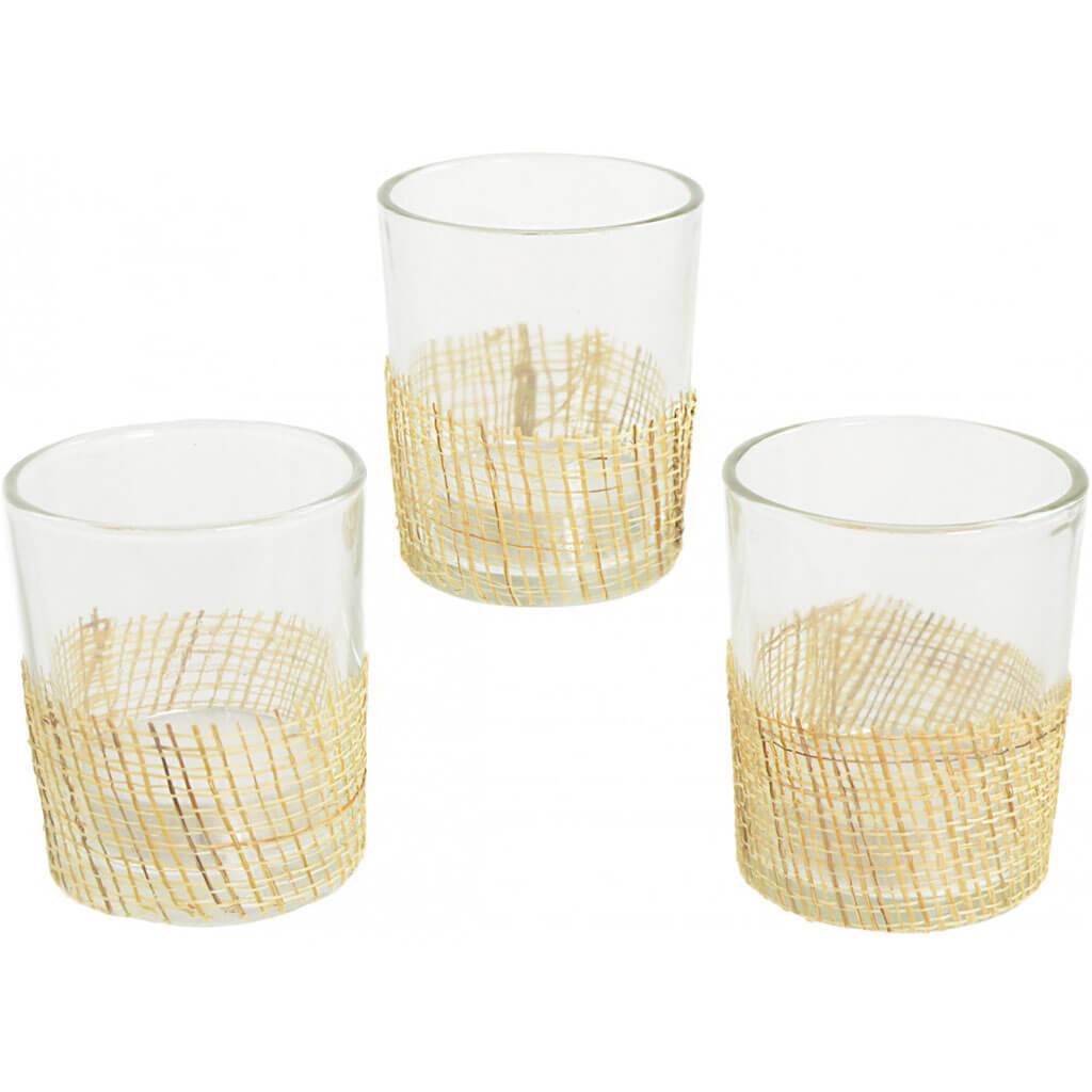 Glass Holder Tealight Jute Wrapped Clear 2.2in x 2.5in