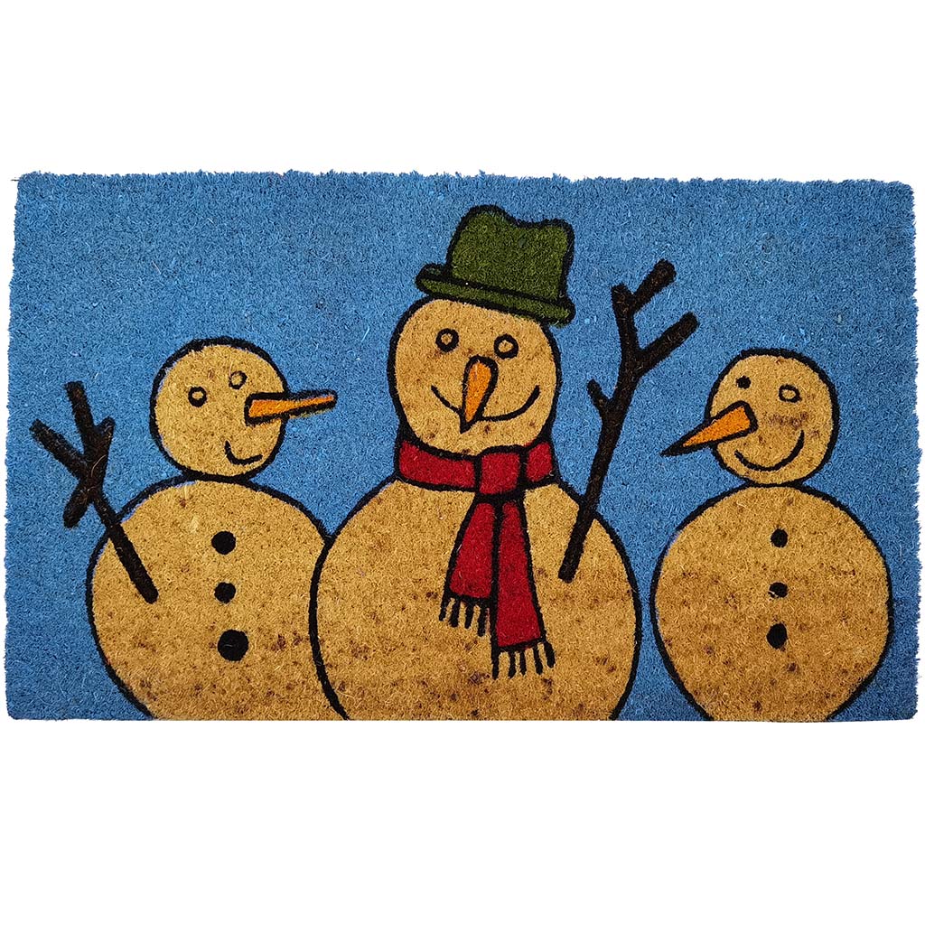 Christmas Coir Doormat Snowmen Family with Branch Design 18in x 29.5in