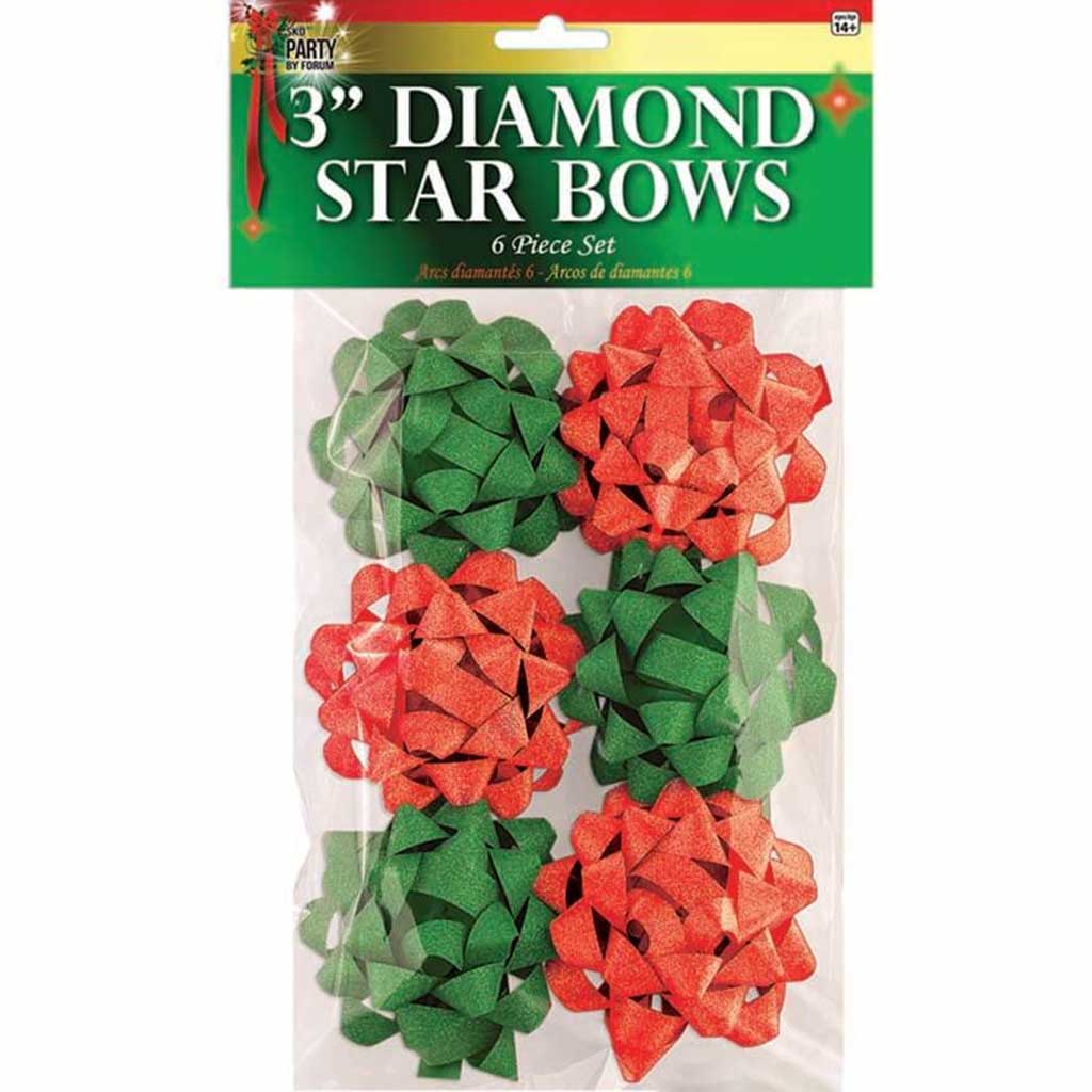 Diamond Star Bows 3in 6ct Red Green