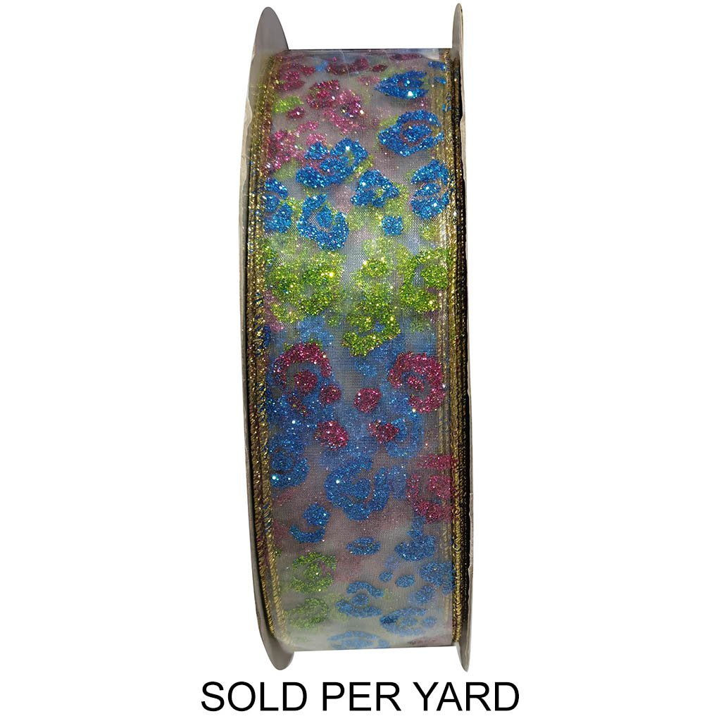 Ribbon Glitter Gold Lining Green Pink Blue