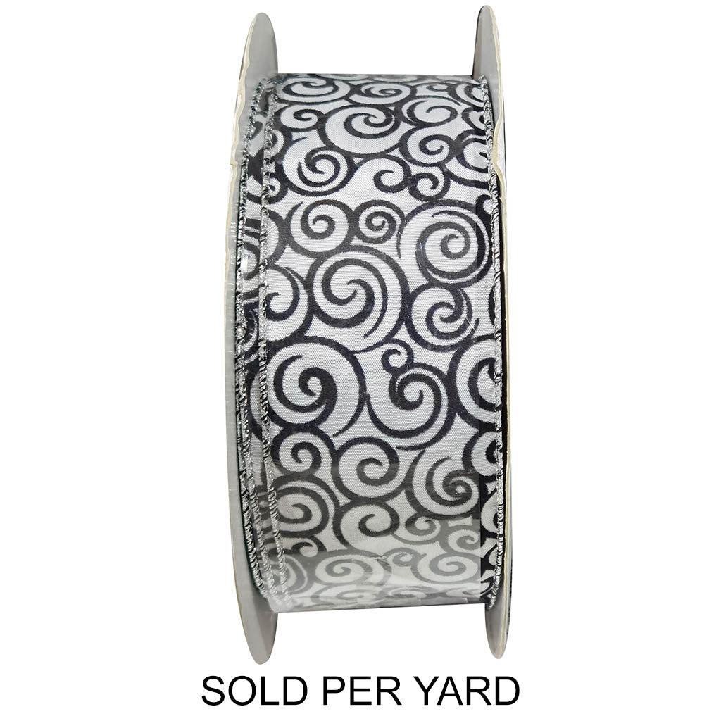 Ribbon White Swirl Design Black