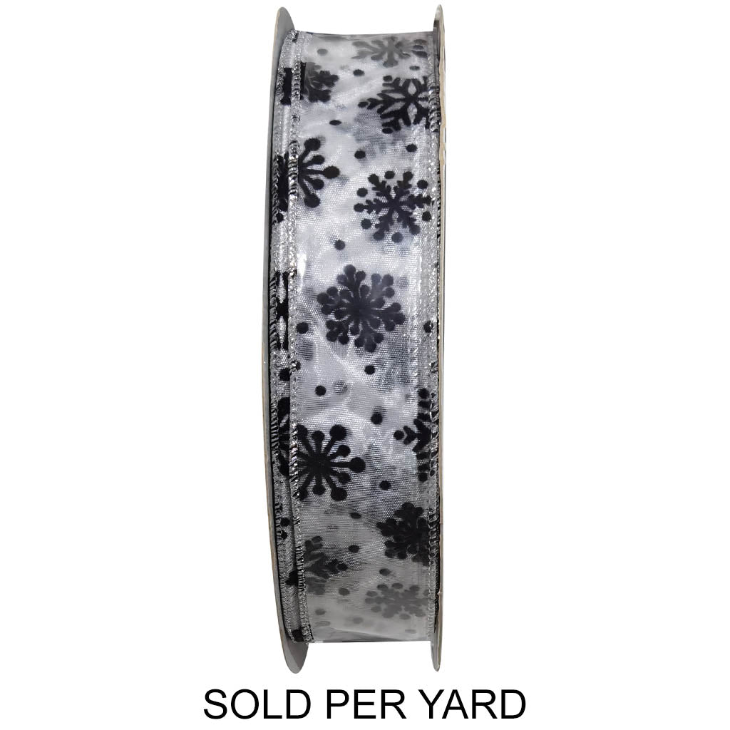 Ribbon White Snowflakes Black