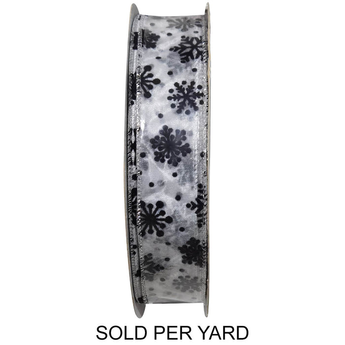 Ribbon White Snowflakes Black