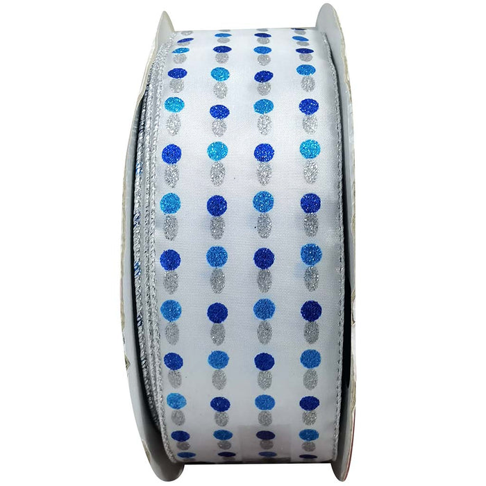 Ribbon White Polka Dot Oval Blue Silver
