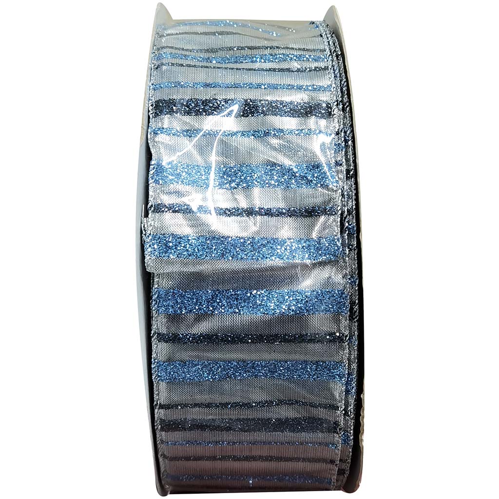 Ribbon Silver Striped Glitter Blue