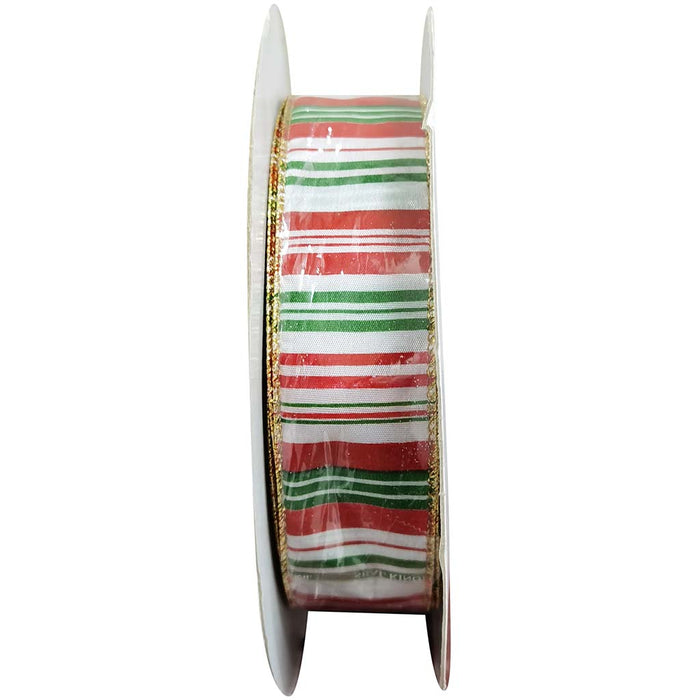 Ribbon White Striped Green Red