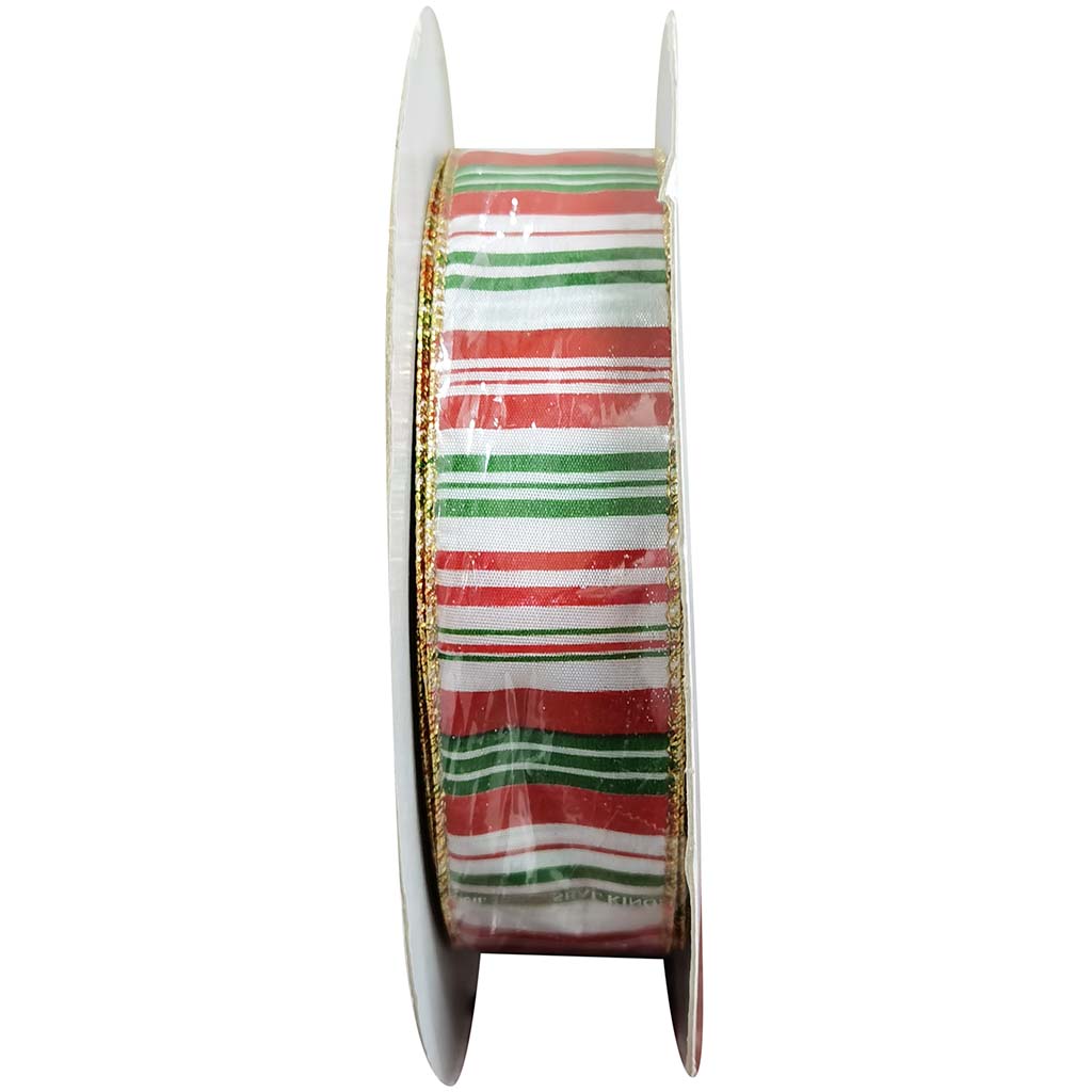 Ribbon White Striped Green Red