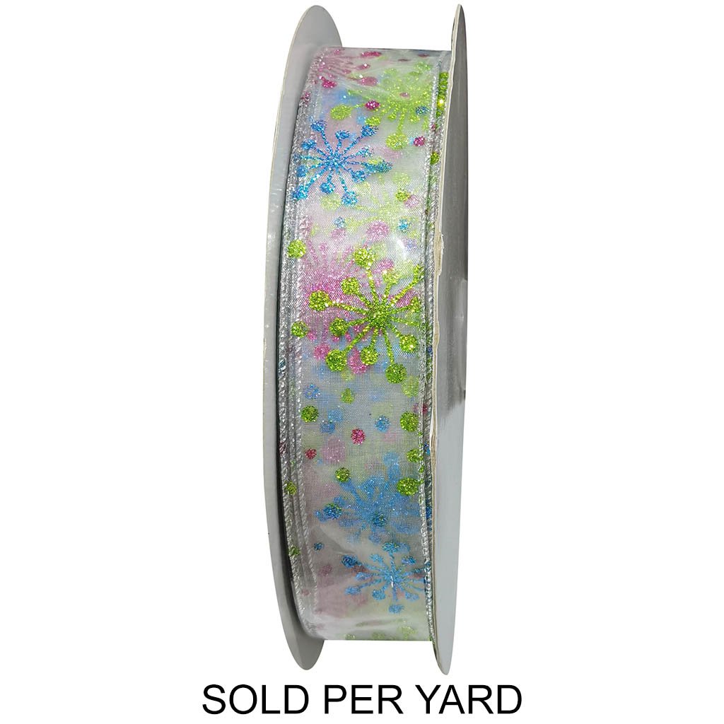 Ribbon Tulle with Glitter Green Blue Pink