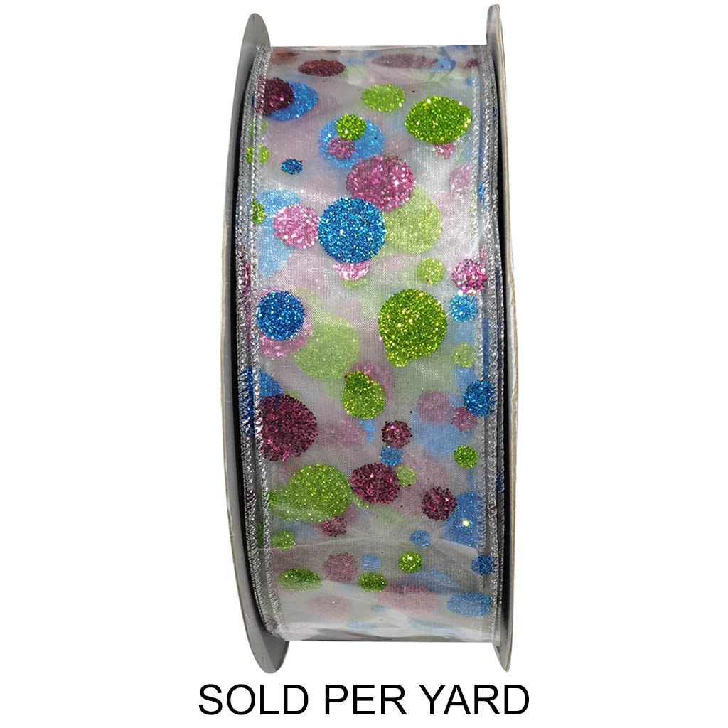 Ribbon Tulle with Glitter Polka Dot Green Blue Pink
